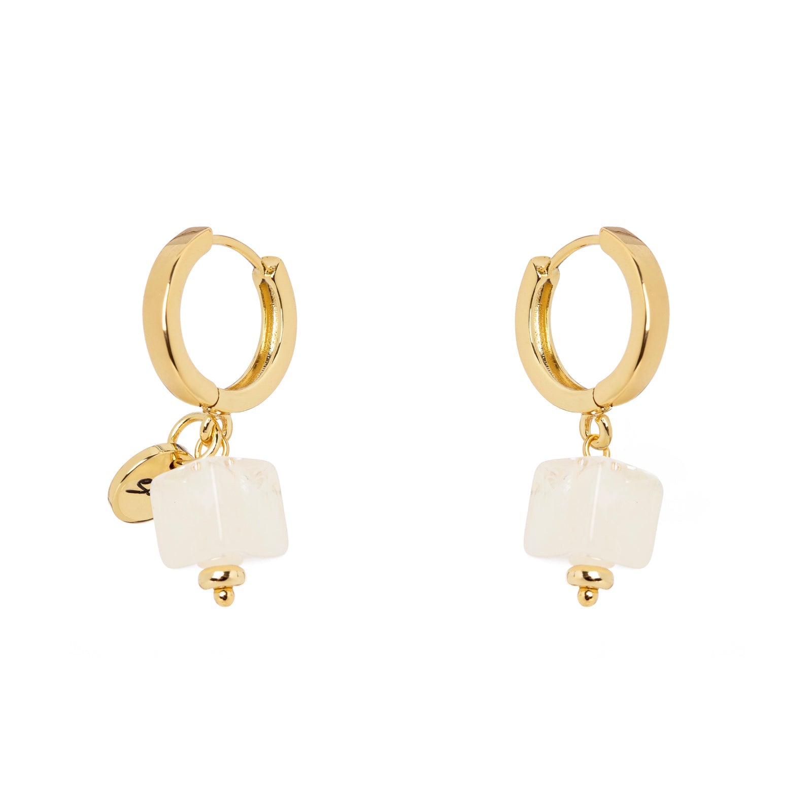 Earrings with mini hoop and dangling cube Kaaba - White - Sodini Bijoux