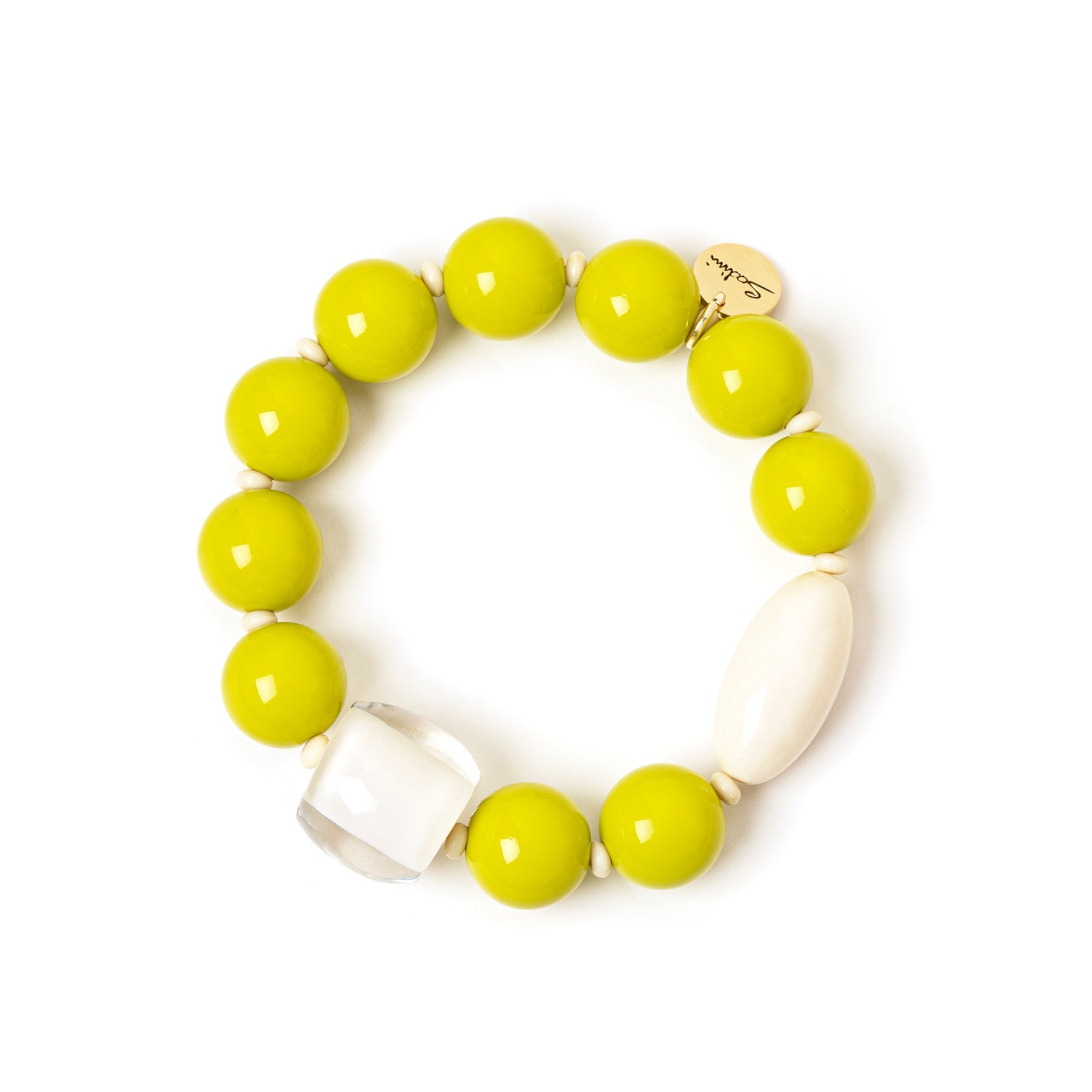 Elastic bracelet boules and two elements Queens - Green - Sodini Bijoux