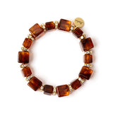 Bracciale elastico con elementi cubici e anellini Yaba - Marrone - Sodini Bijoux