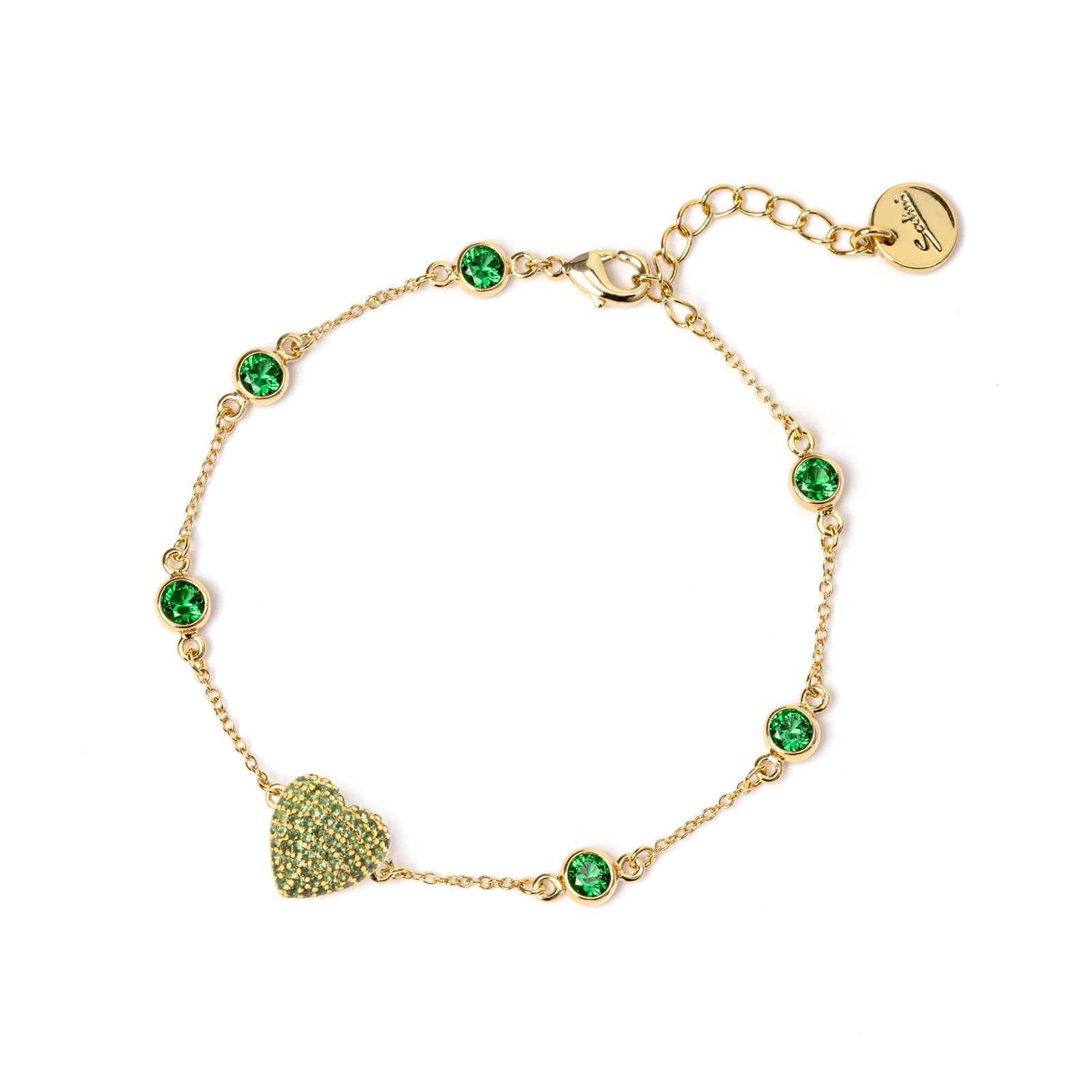 Chain and heart bracelet Petit Pavè - Green - Sodini Bijoux