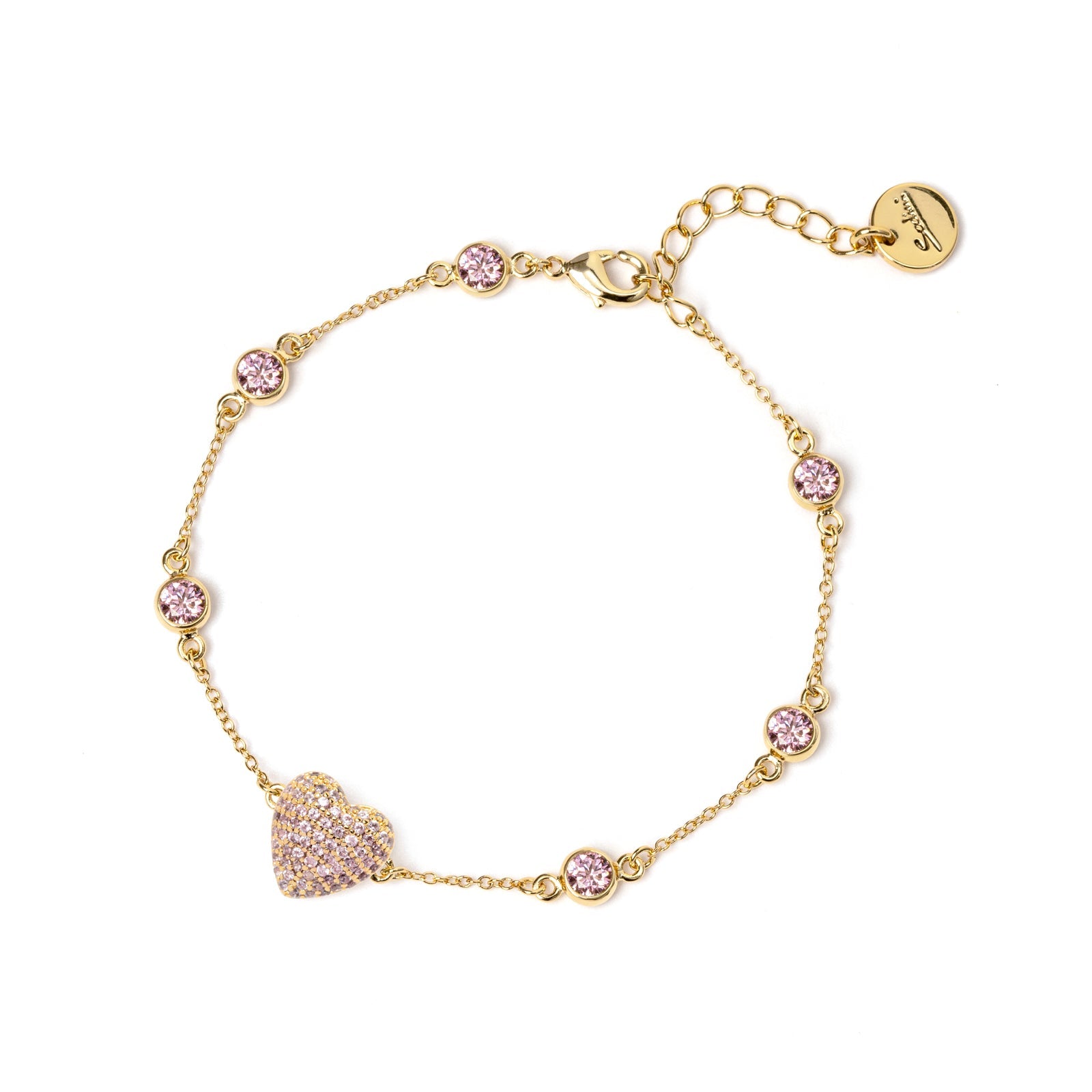 Chain and heart bracelet Petit Pavè - Peach - Sodini Bijoux