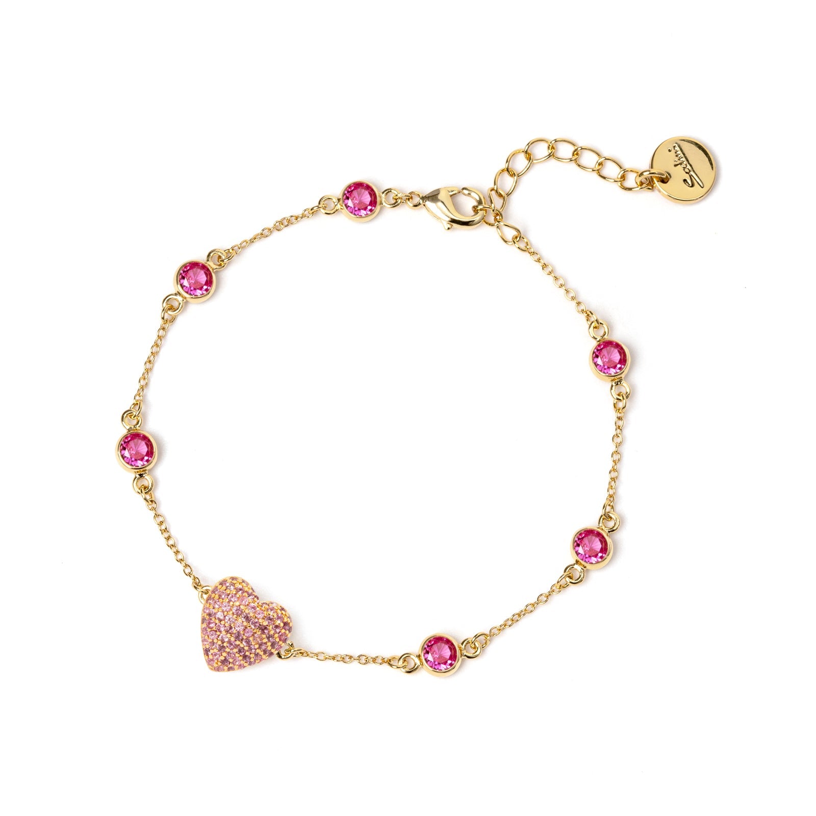 Chain and heart bracelet Petit Pavè - Pink - Sodini Bijoux