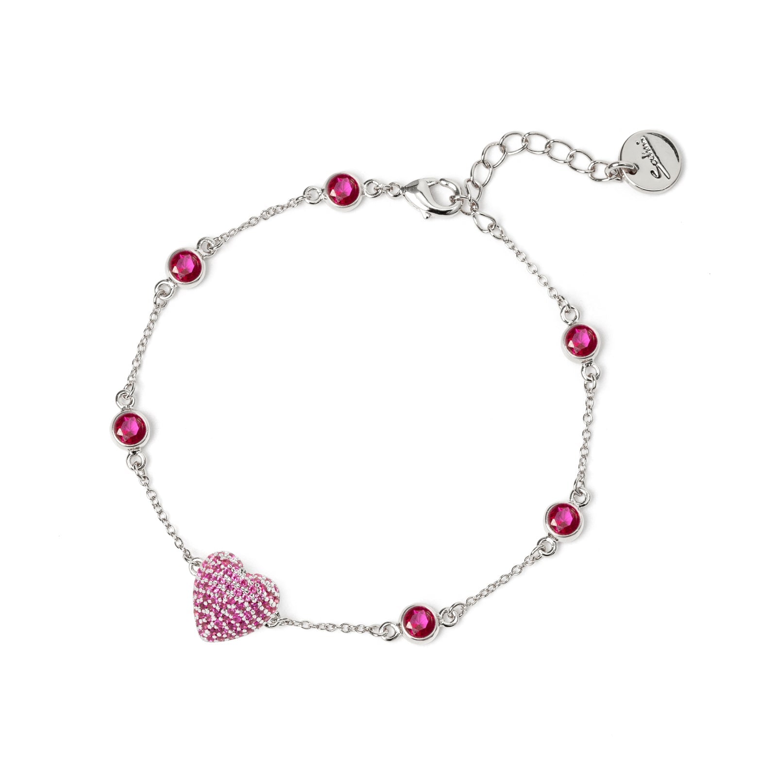 Chain and heart bracelet Petit Pavè - Fuchsia - Sodini Bijoux