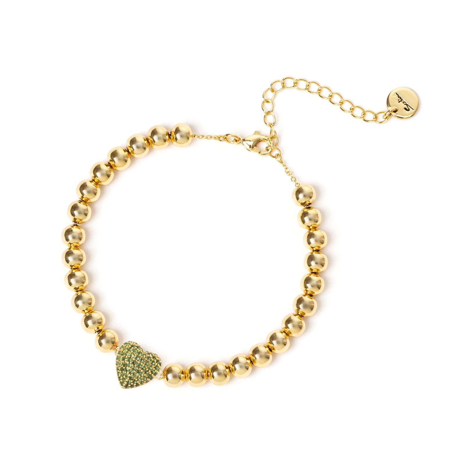 Boule and heart bracelet Petit Pavè - Green - Sodini Bijoux