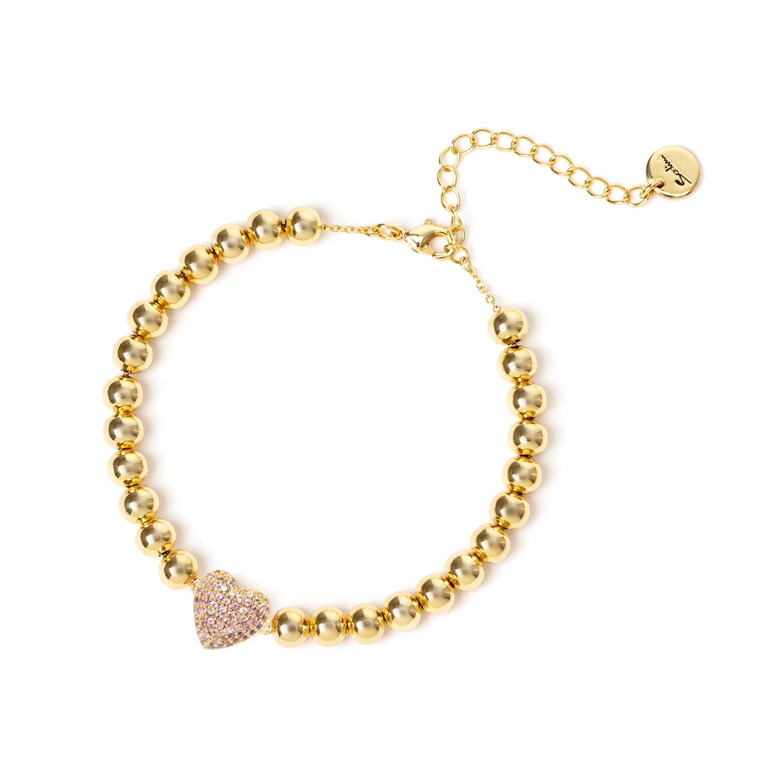 Boule and heart bracelet Petit Pavè - Peach - Sodini Bijoux