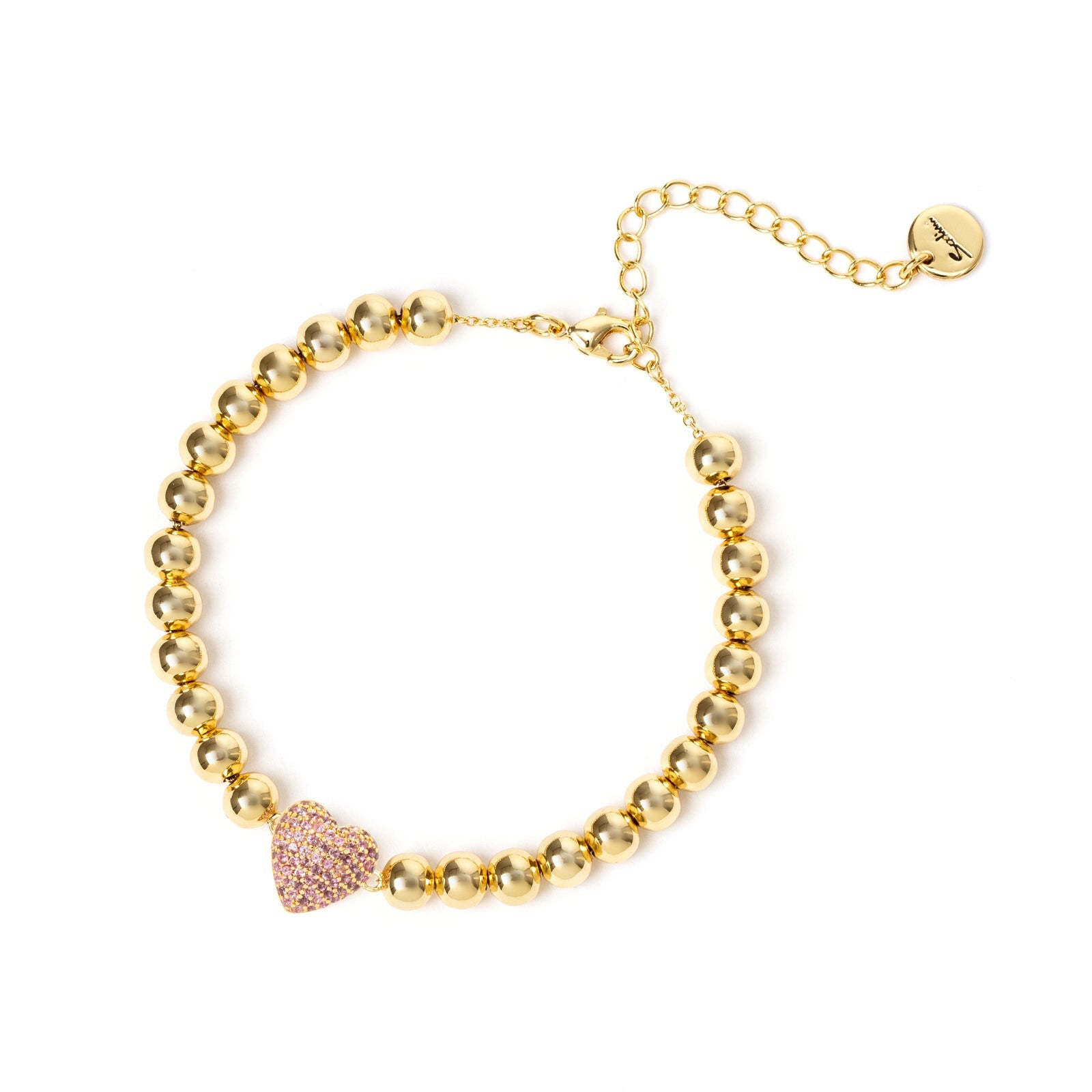 Boule and heart bracelet Petit Pavè - Pink - Sodini Bijoux