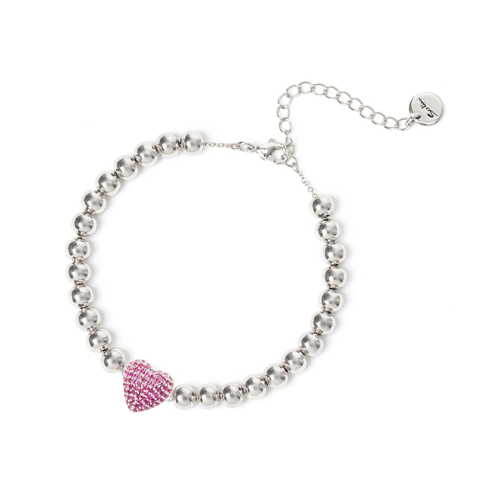 Boule and heart bracelet Petit Pavè - Fuchsia - Sodini Bijoux