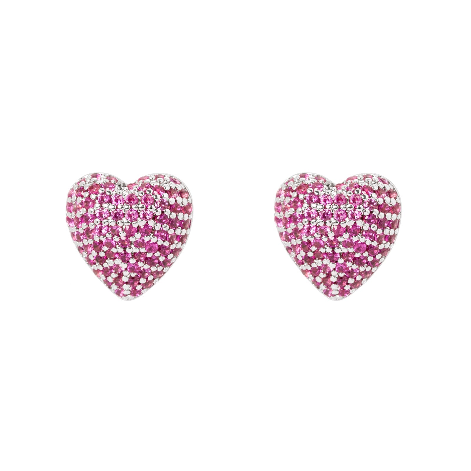 Heart shaped earrings Petit Pavè - Fuchsia - Sodini Bijoux