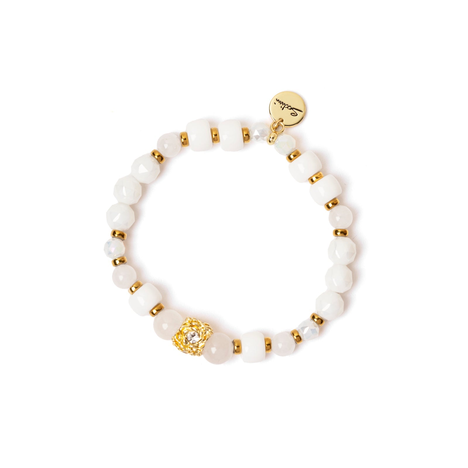 Bracciale elastico sfere, anellini e charm Summer Bouquet - Bianco - Sodini Bijoux