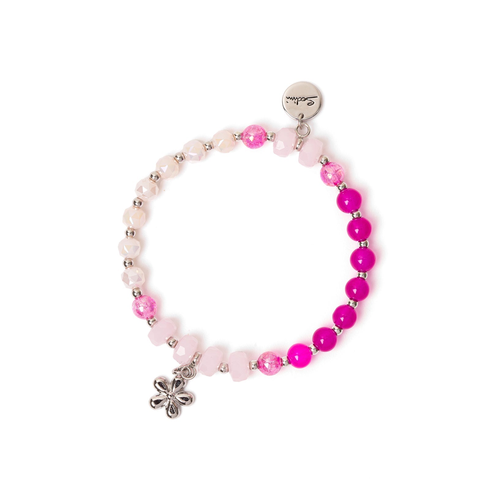Bracciale elastico sfere, mini-boule e fiorellino Summer Bouquet - Rosa - Sodini Bijoux