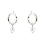 Hoop and dangling pearl earrings Ninive - Silver - Sodini Bijoux