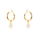 Hoop and dangling pearl earrings Ninive - Gold - Sodini Bijoux