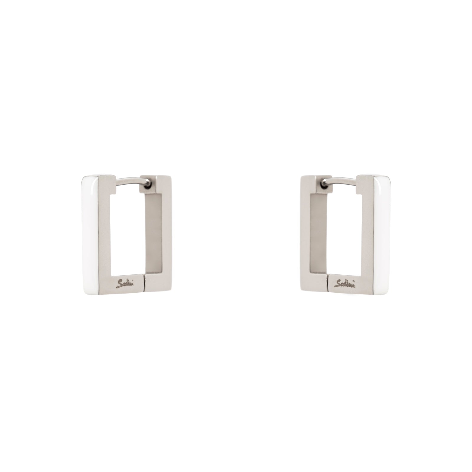 Piccoli orecchini a cerchio quadrato Candy - Bianco - Sodini Bijoux