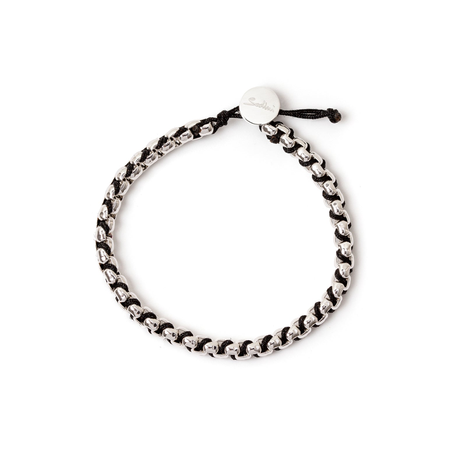 Bracciale catena e cordino Fusion - Rodio e nero - Sodini Bijoux