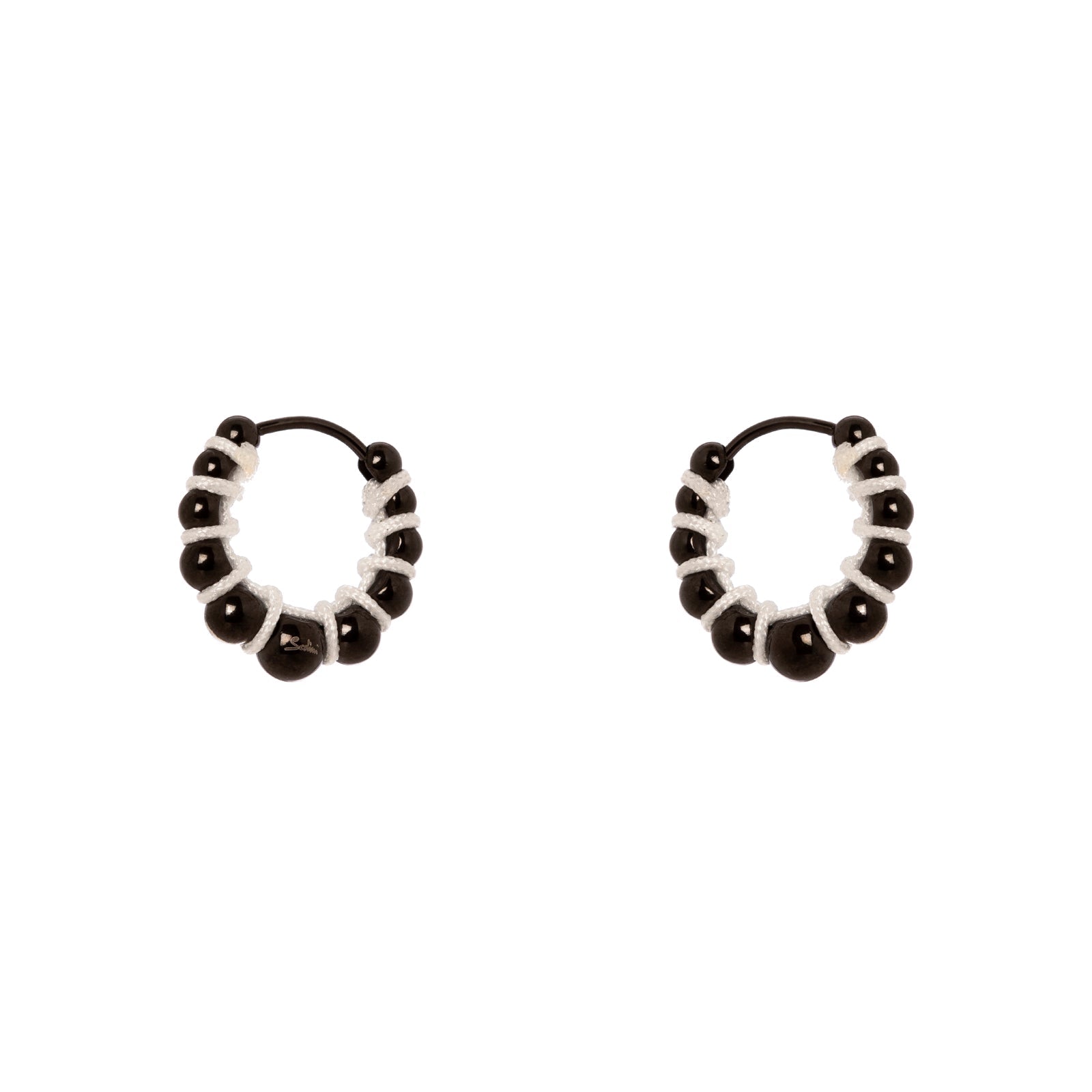 Little hoop and spheres earrings Fusion - Black and white - Sodini Bijoux