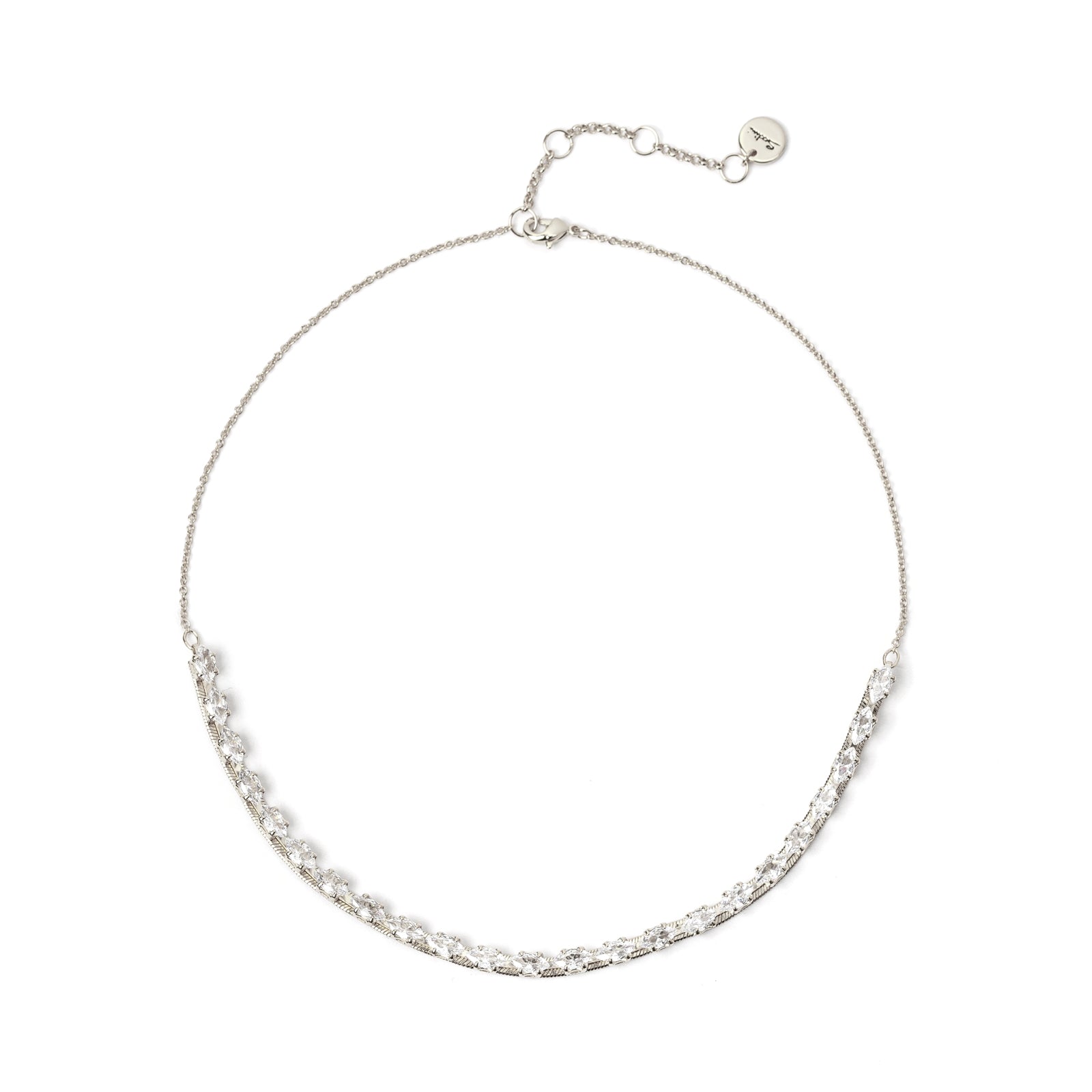 Short necklace with a string of zirconias Crystalline - Rhodium and white - Sodini Bijoux