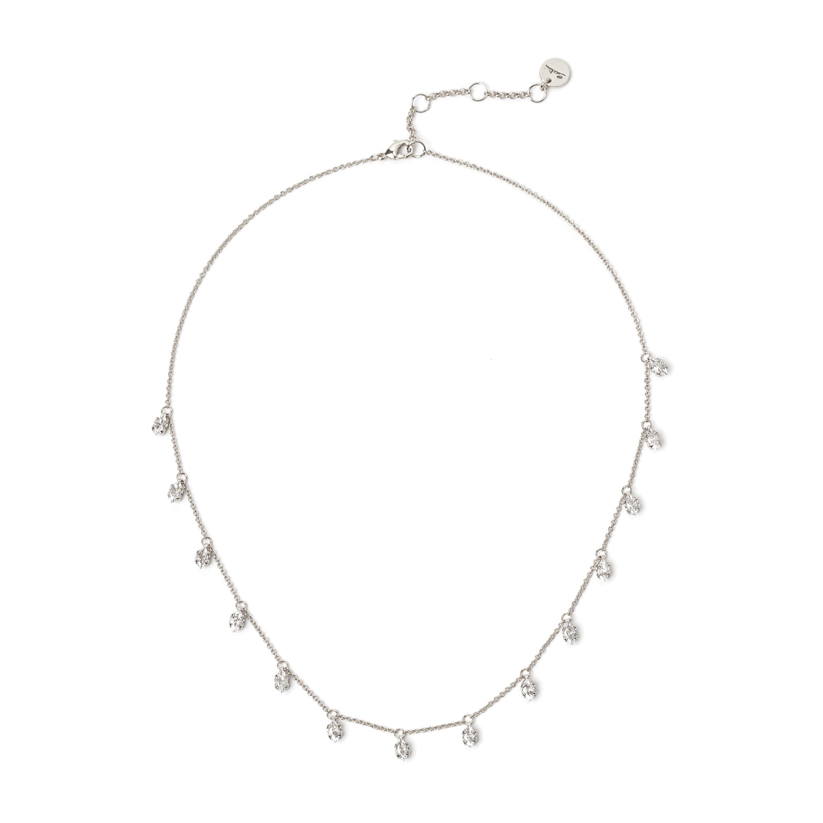 Short necklace with dangling zirconias Crystalline - Rhodium and white - Sodini Bijoux