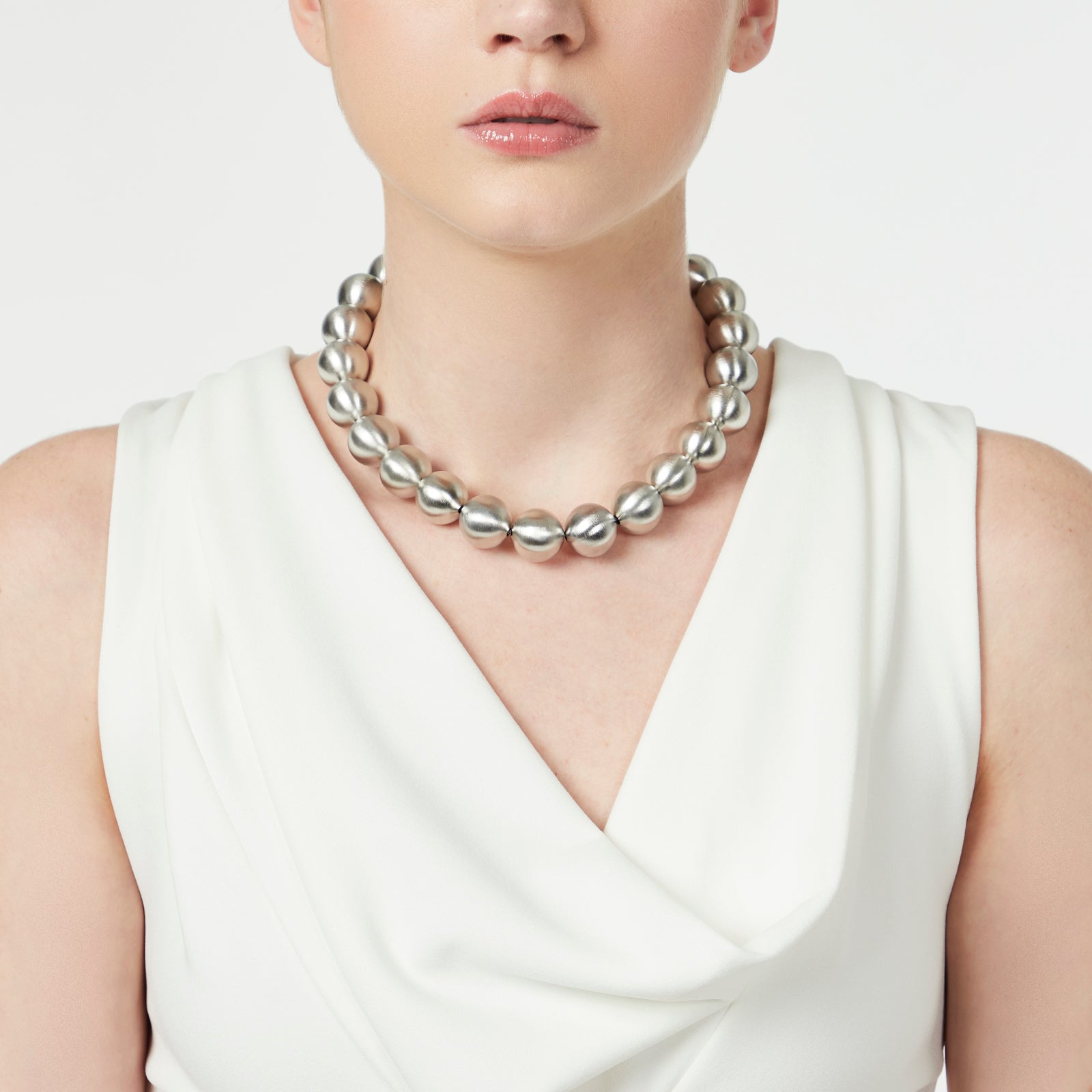 Short necklace maxi boule Sissi - Matt silver - Sodini Bijoux