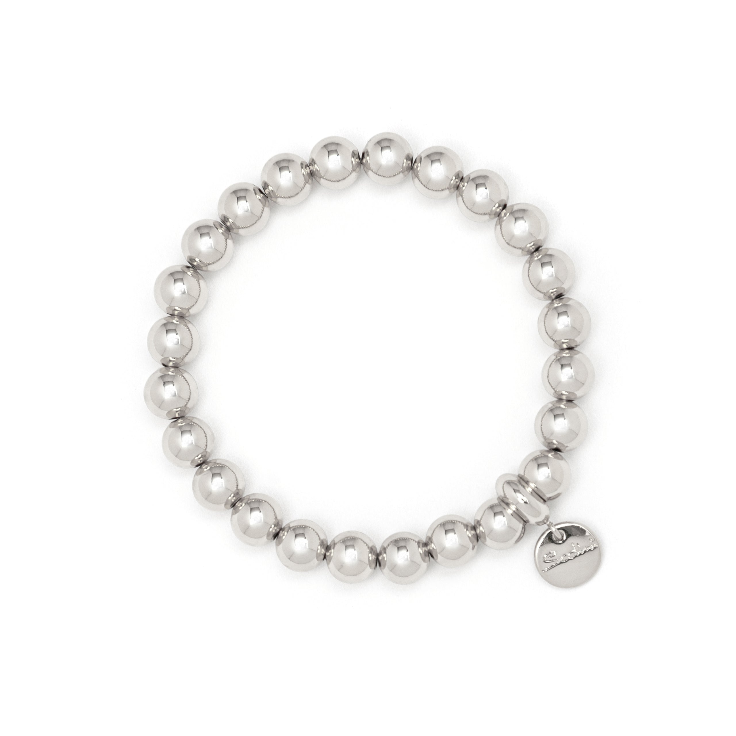 Bracciale elastica con perle bianche piccole e argento -B02301AR Bracciale elastica con perle bianche piccole e argento -B02301AR