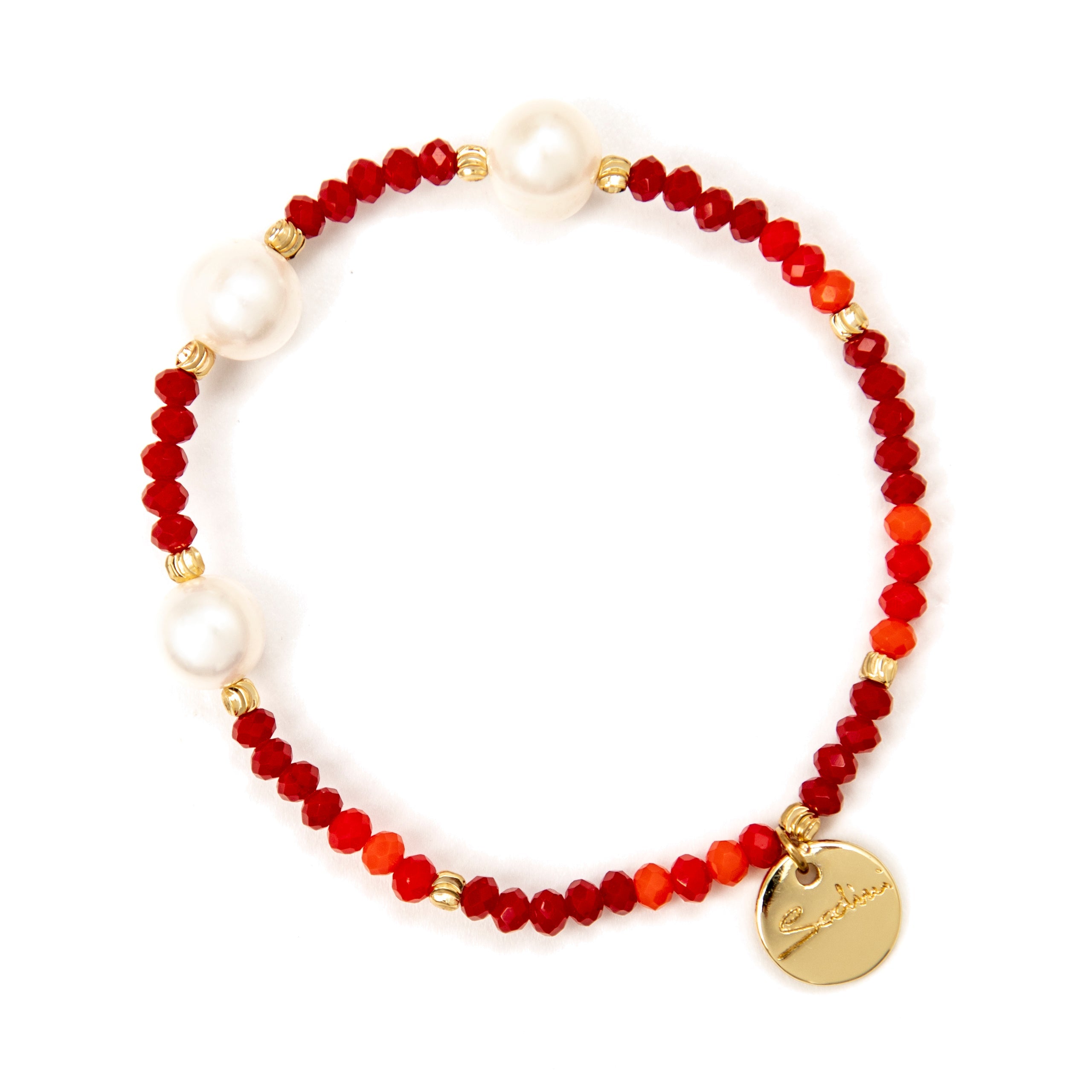 Bracciale elastico perline e perle Samba - Rosso - Sodini Bijoux