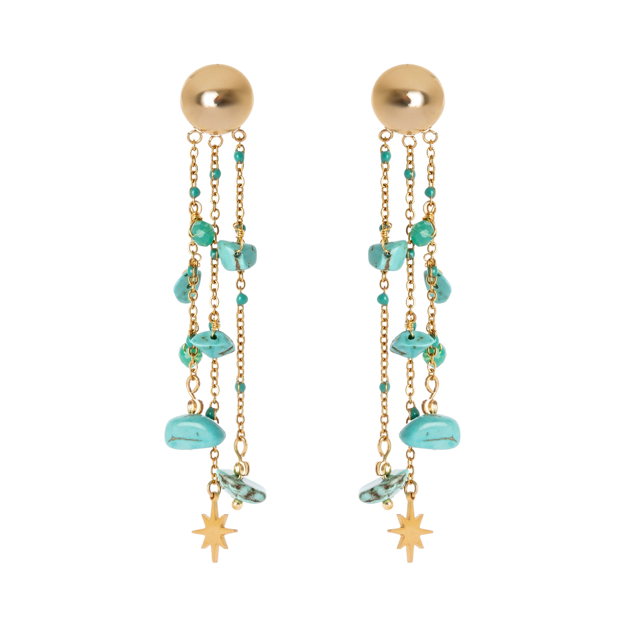 Orecchini catenelle e ciottolini Samba - Turchese - Sodini Bijoux