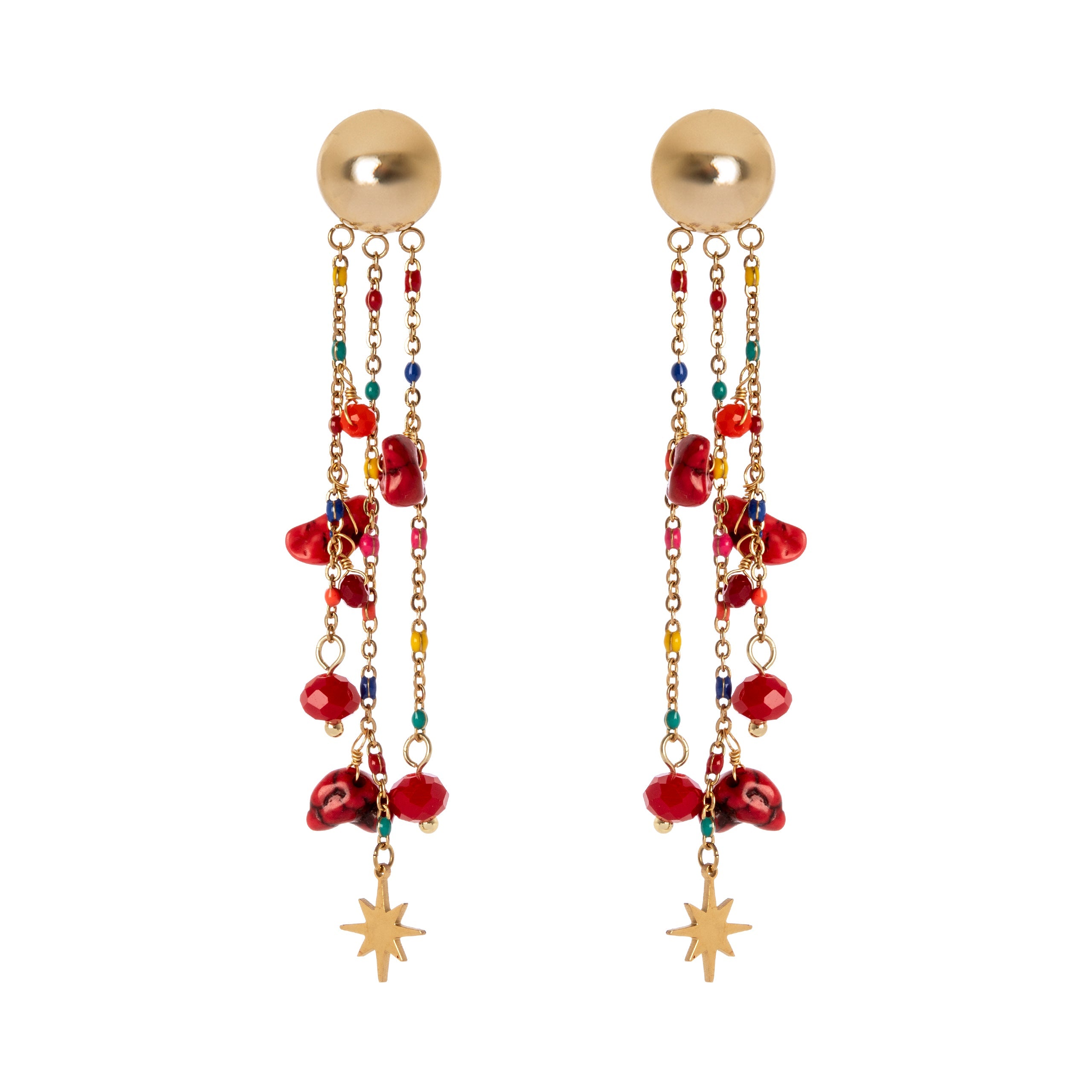 Orecchini catenelle e stellina Samba - Rosso - Sodini Bijoux