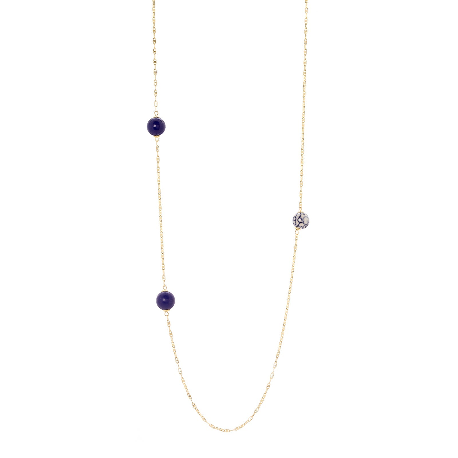 Collana lunga a maglie marinare e boule Jasmine - Blu - Sodini Bijoux