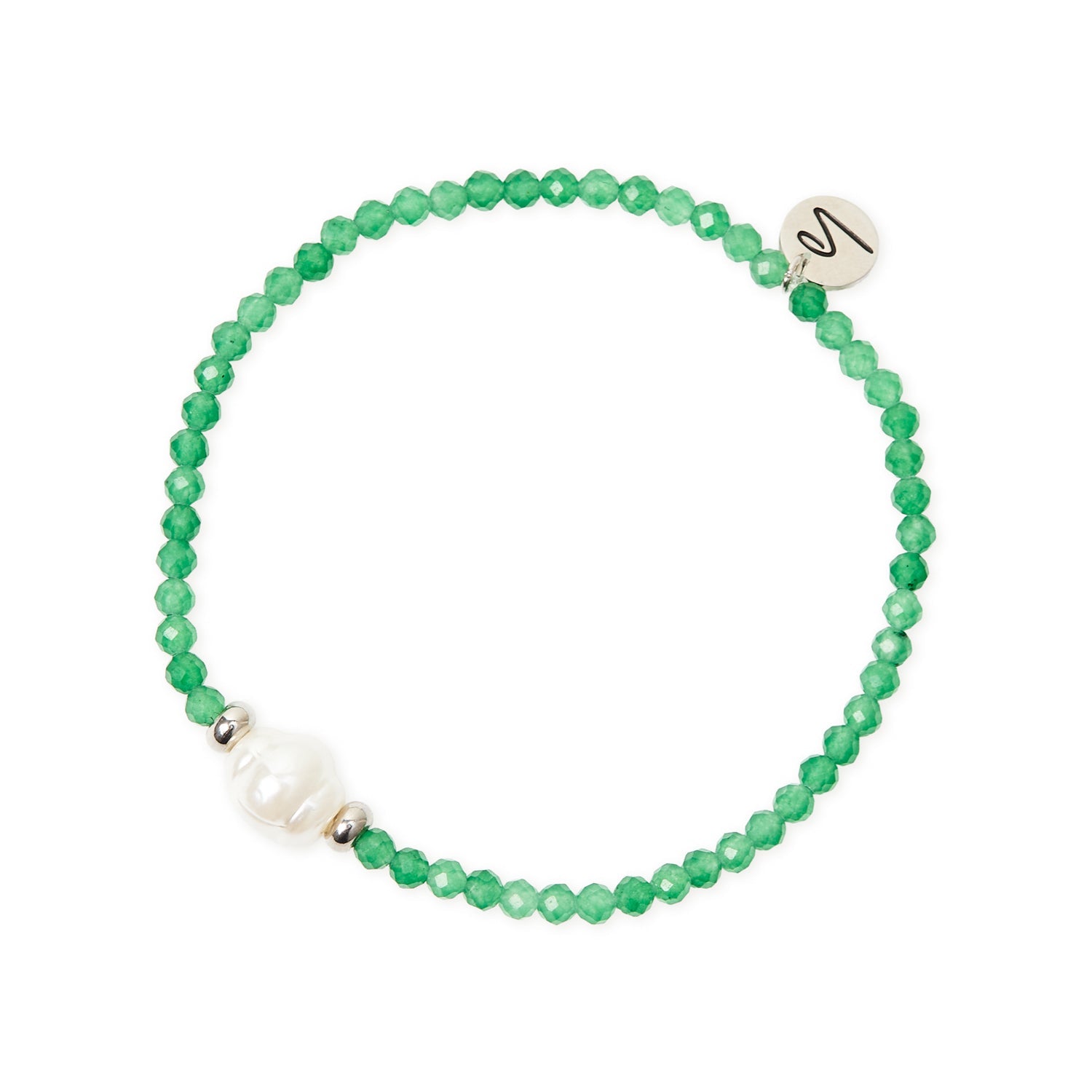 Bracciale elastico perline e perla Moonskin - Verde - Sodini Bijoux