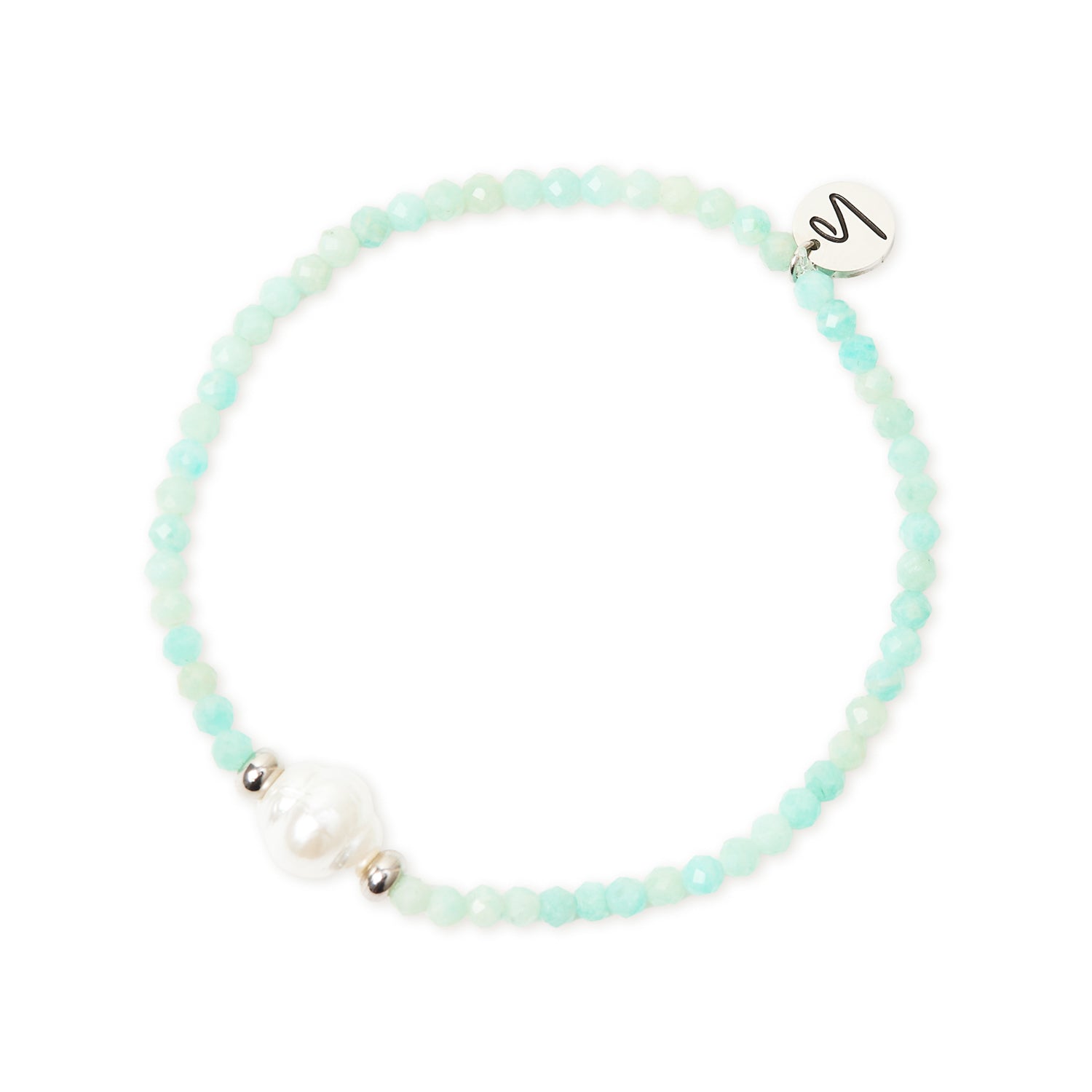 Bracciale elastico perline e perla Moonskin - Turchese - Sodini Bijoux