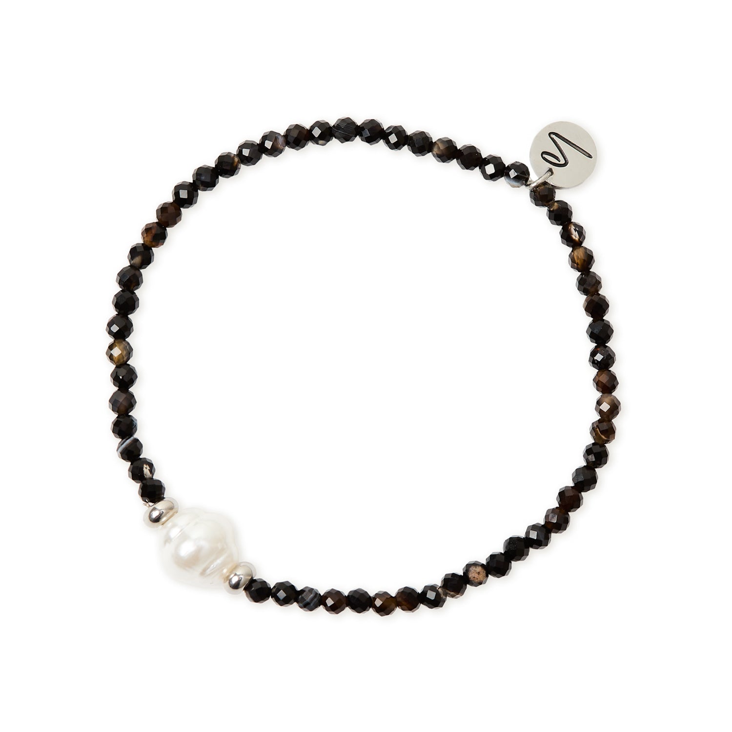 Bracciale elastico perline e perla Moonskin - Nero - Sodini Bijoux