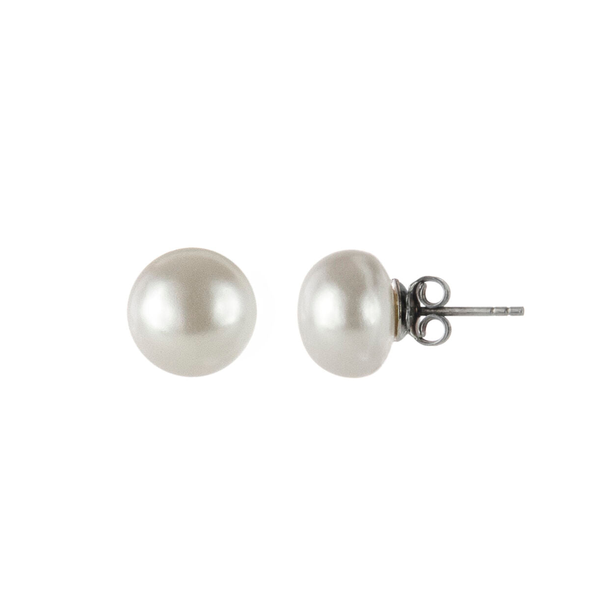 Earrings with large pearl oblate Pearl - White - Sodini Bijoux