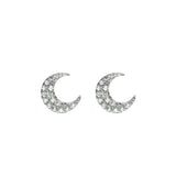 Crescent moon earrings with cubic zirconia Pearl - White - Sodini Bijoux