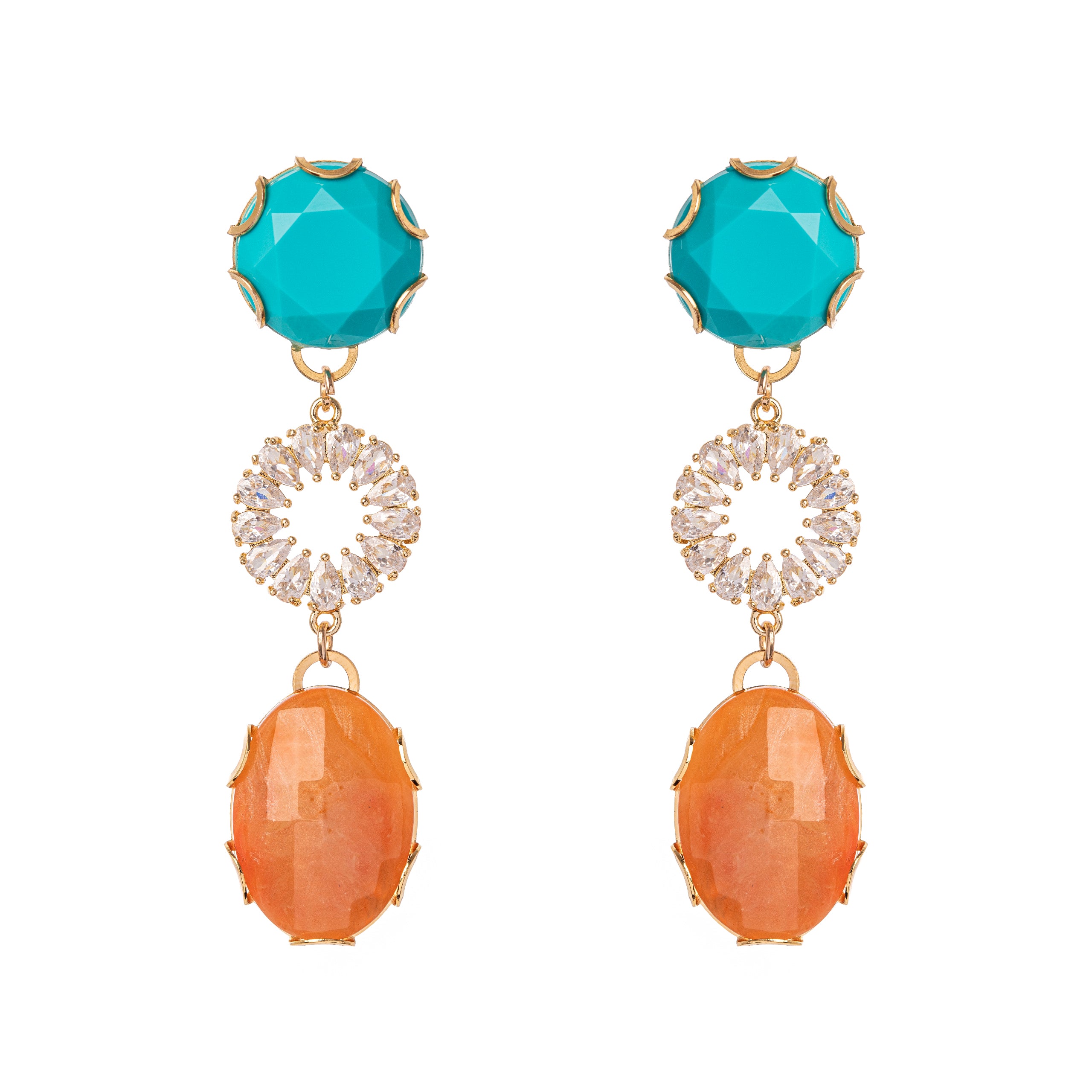 Orecchini con charm a gocce Sunrise - Arancio e turchese - Sodini Bijoux