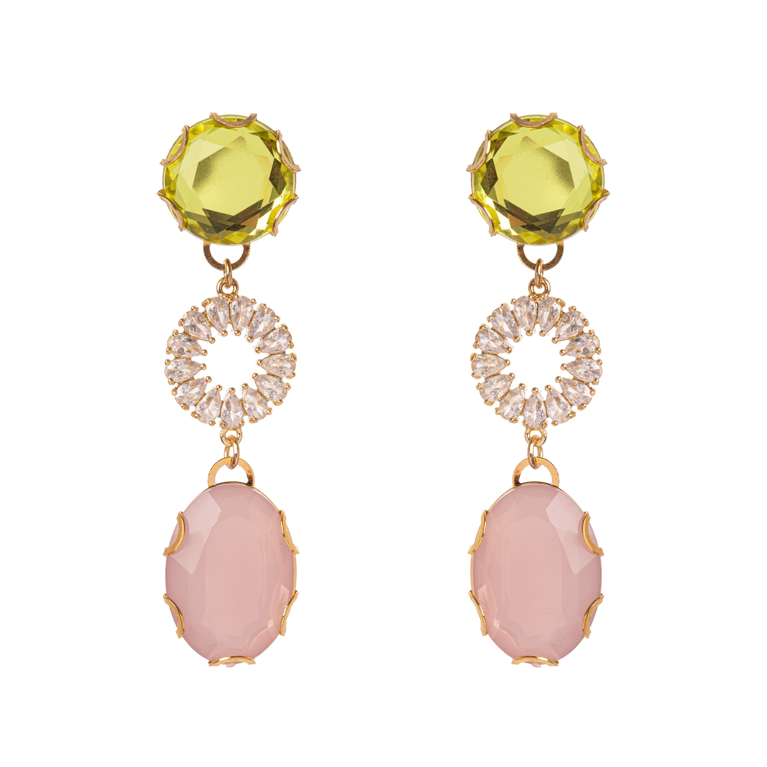 Orecchini con charm a gocce Sunrise - Verde e rosa - Sodini Bijoux