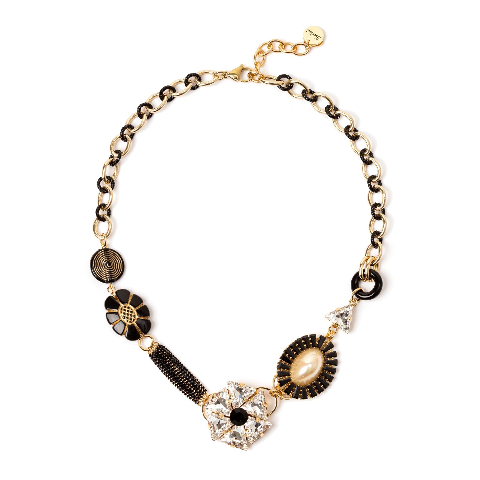 Girocollo con elementi floreali e perla Amytis - Bianco e nero - Sodini Bijoux
