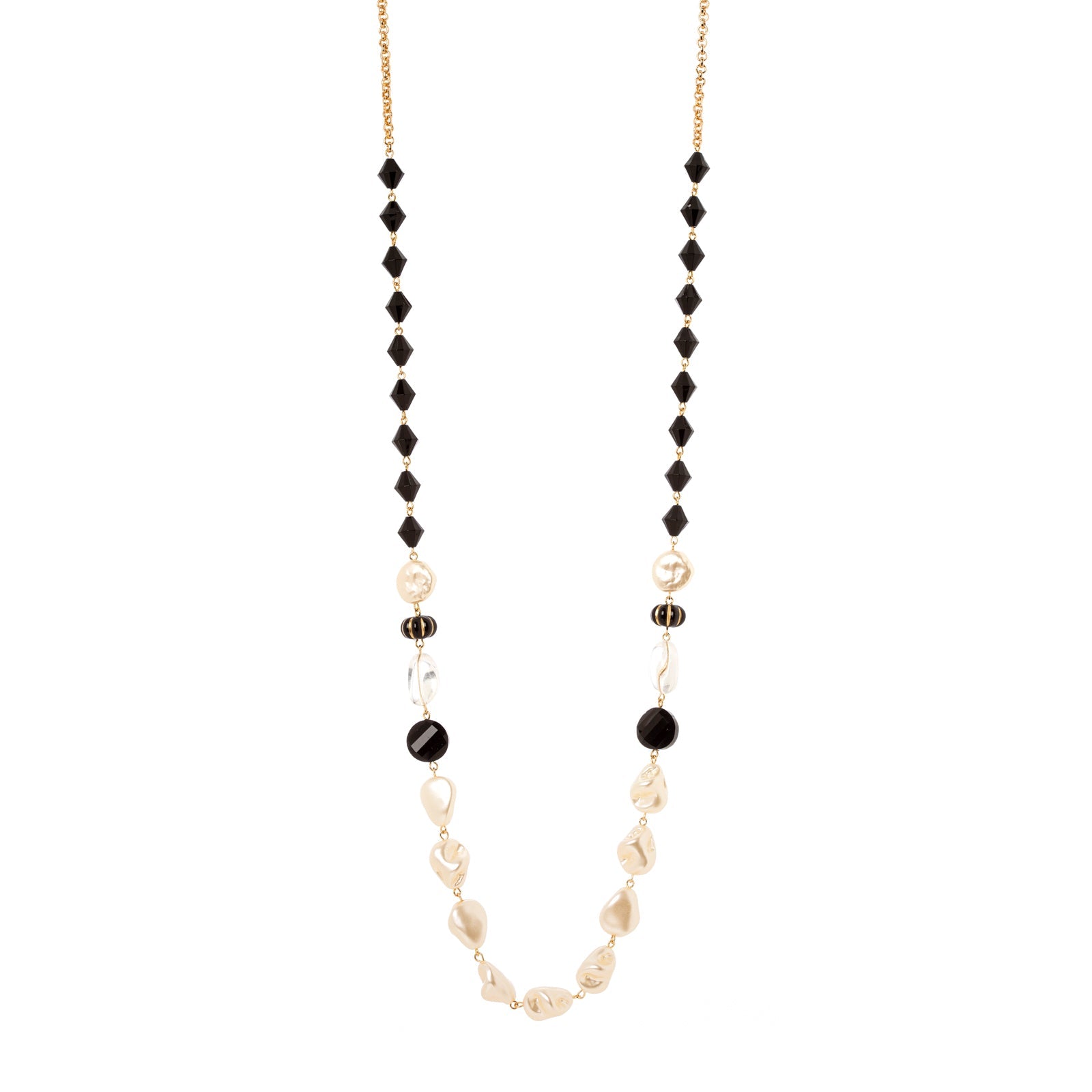 Collana lunga catena, perline e perle Amytis - Bianco e nero - Sodini Bijoux