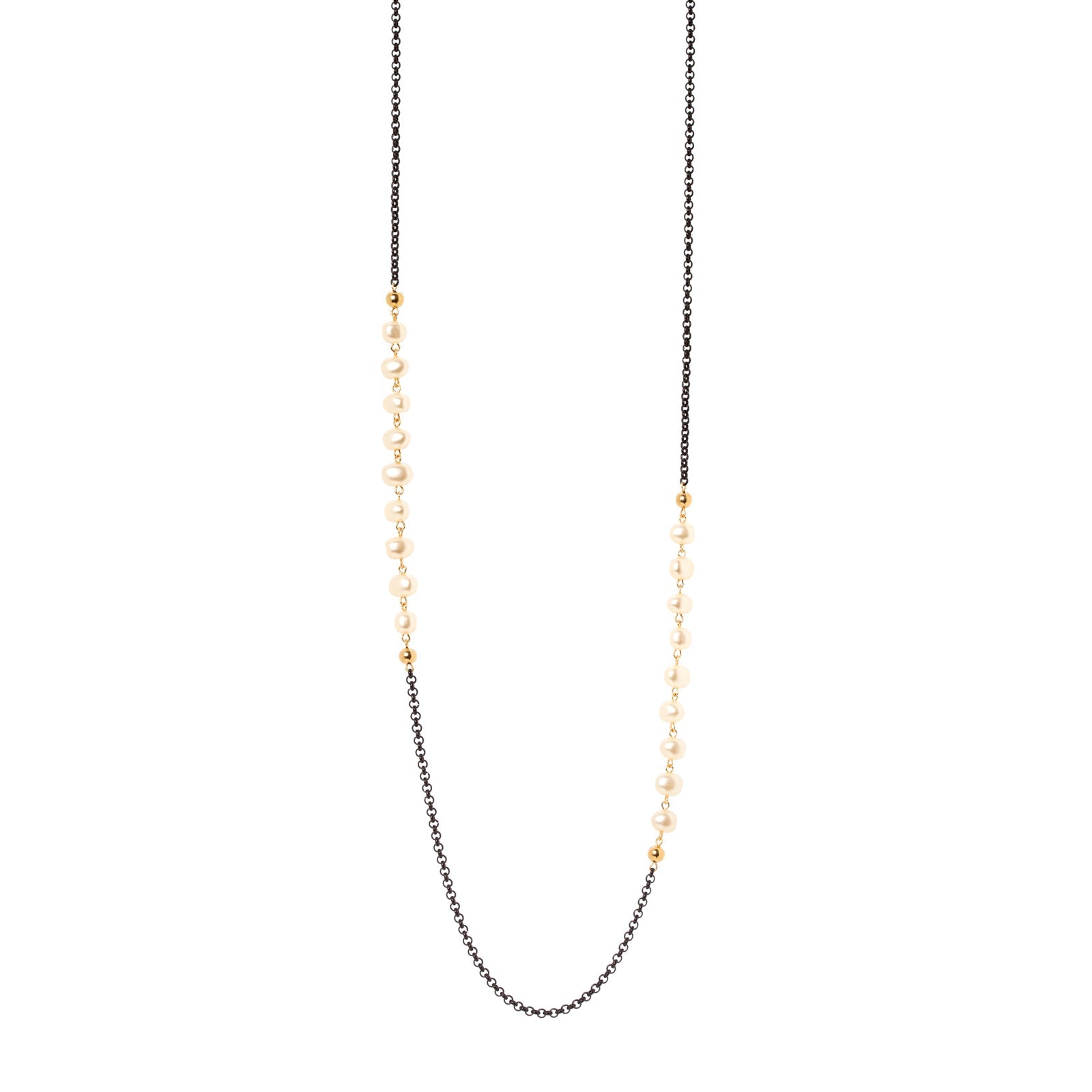 Collana lunga catena e perle Amytis - Bianco e nero - Sodini Bijoux