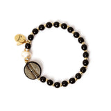 Bracciale elastico sfere e disco spiralato Amytis - Bianco e nero - Sodini Bijoux