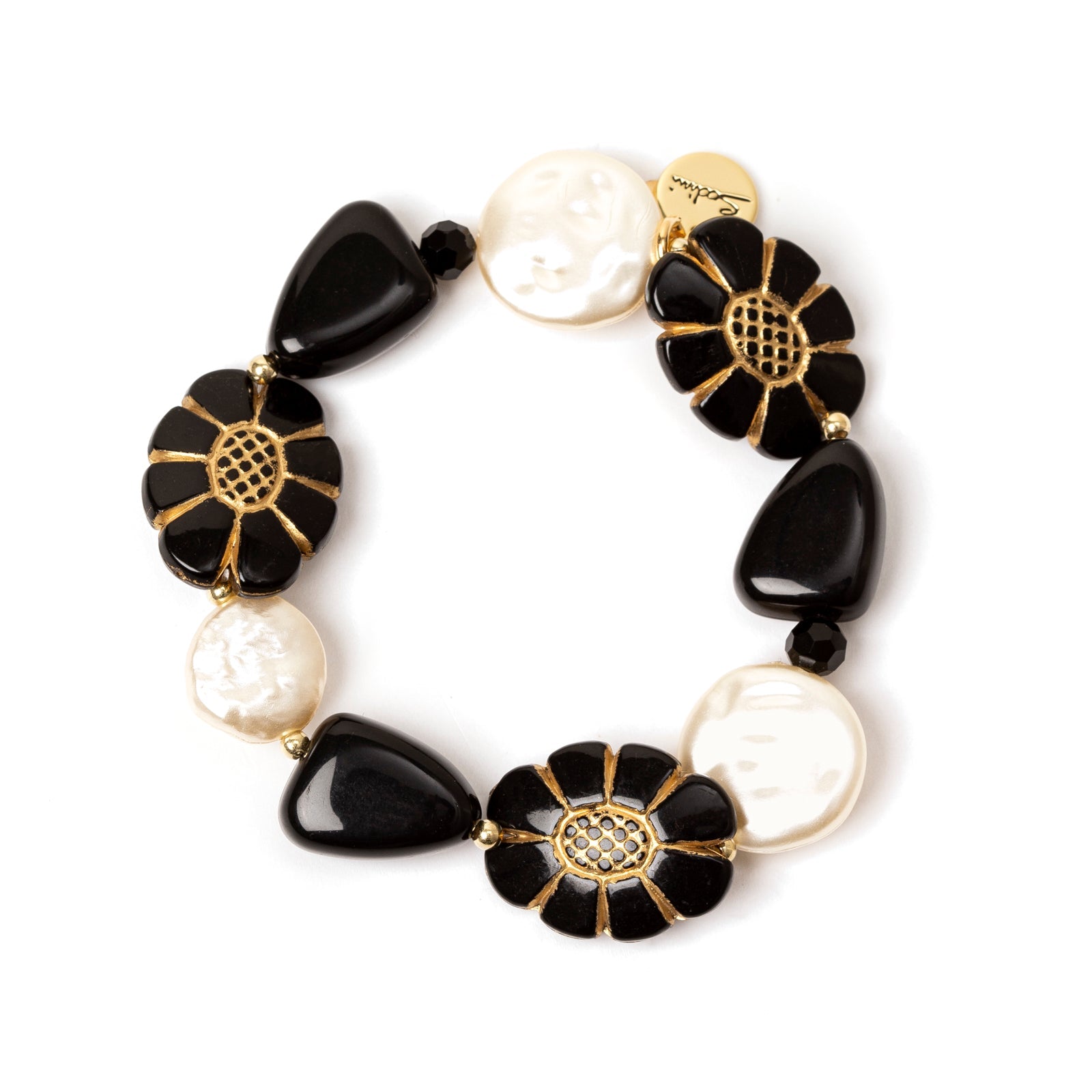 Bracciale elastico con grandi elementi Amytis - Bianco e nero - Sodini Bijoux