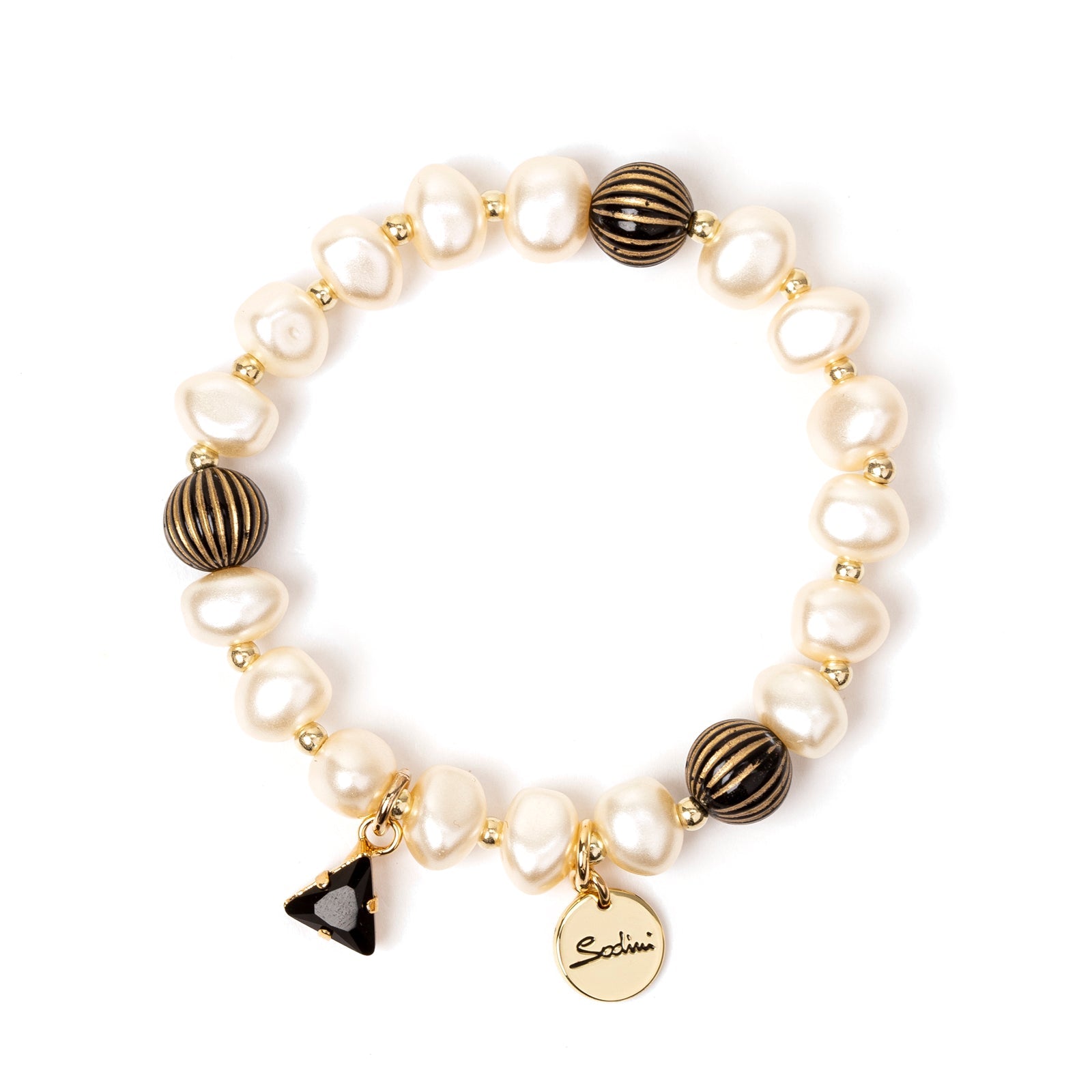 Bracciale elastico perle e sfere Amytis - Bianco e nero - Sodini Bijoux