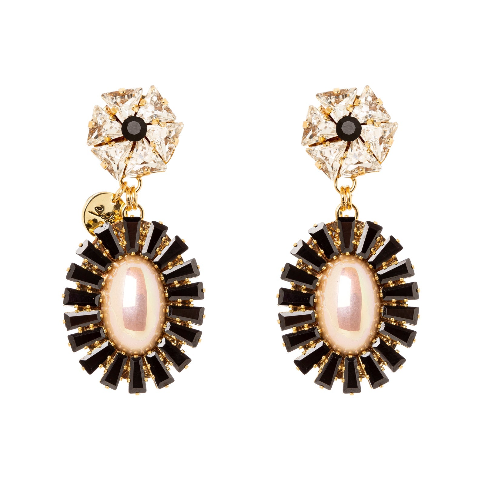 Orecchini a due fiori Amytis - Bianco e nero - Sodini Bijoux