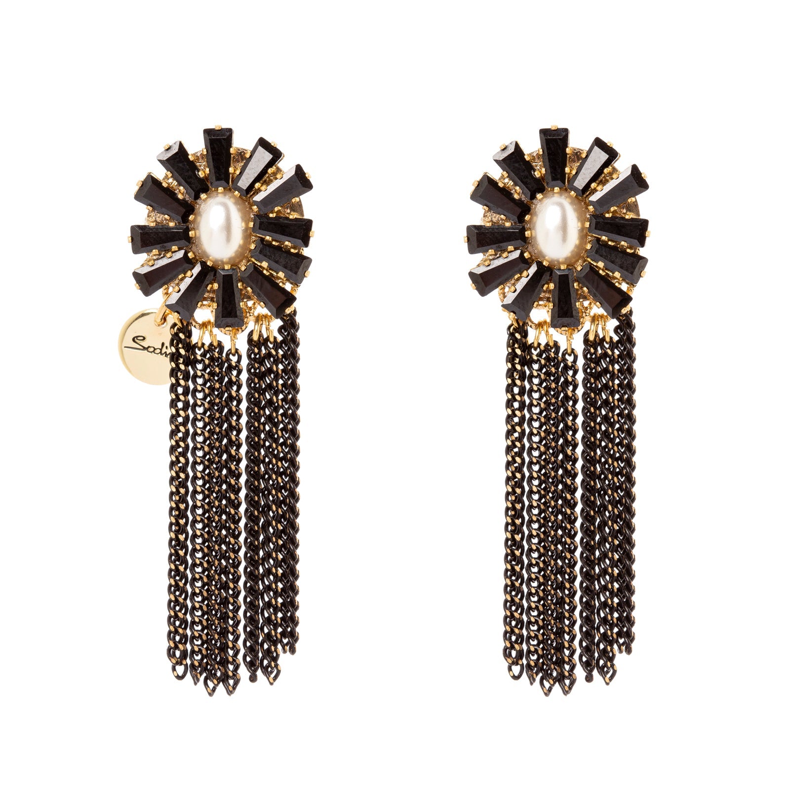 Orecchini fiore e frangia Amytis - Bianco e nero - Sodini Bijoux