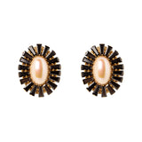 Oval flower stud earrings Amytis - White and black - Sodini Bijoux
