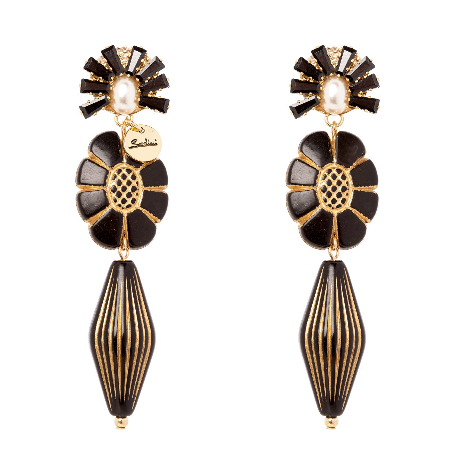 Orecchini fiore e fuso Amytis - Bianco e nero - Sodini Bijoux