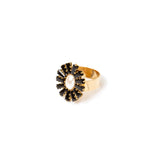 Oval flower ring Amytis - White and black - Sodini Bijoux
