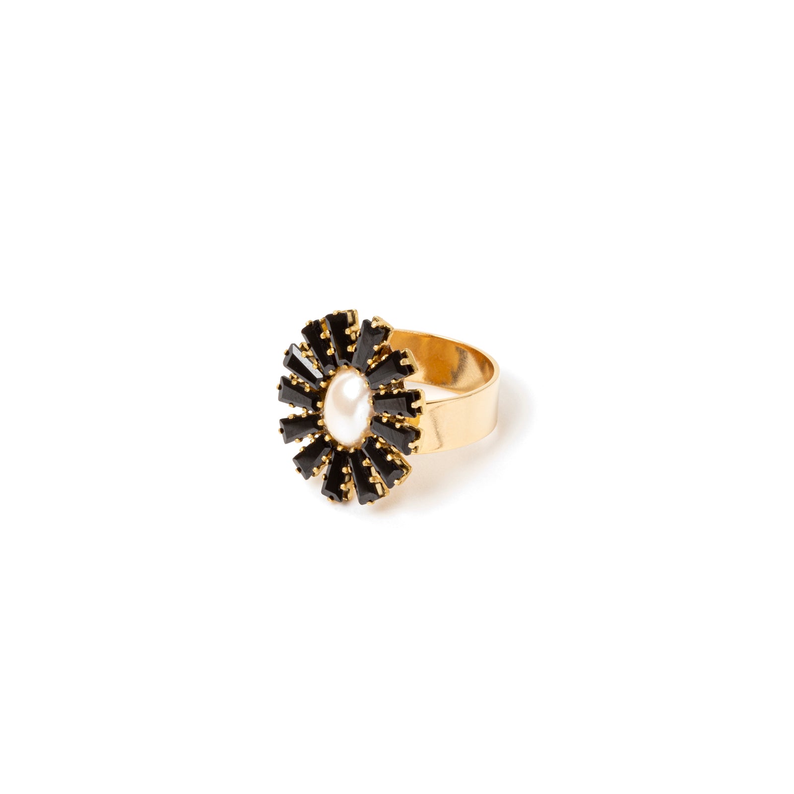 Anello con fiore ovale Amytis - Bianco e nero - Sodini Bijoux