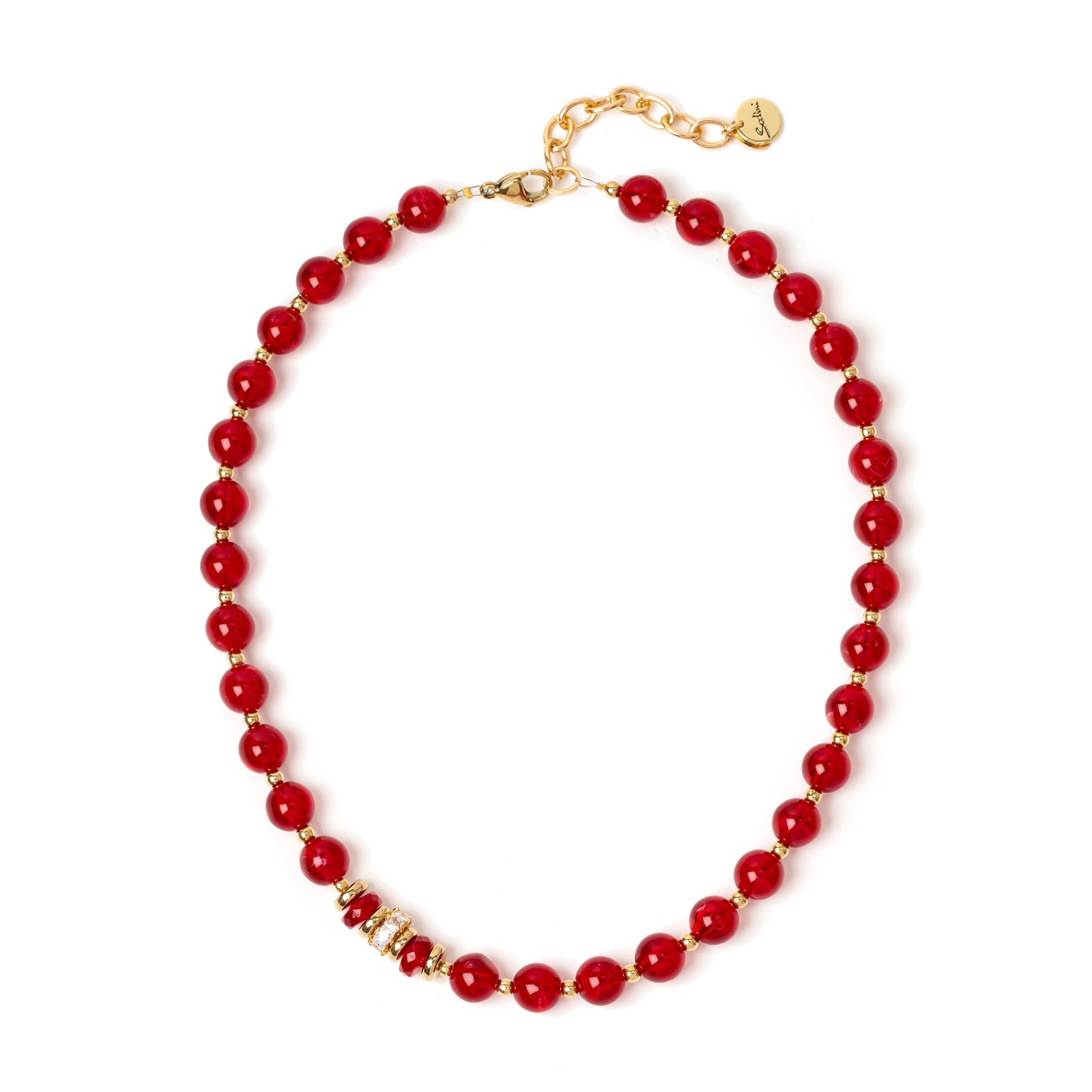 Collana boule e anellino di strass Nellie - Rosso - Sodini Bijoux