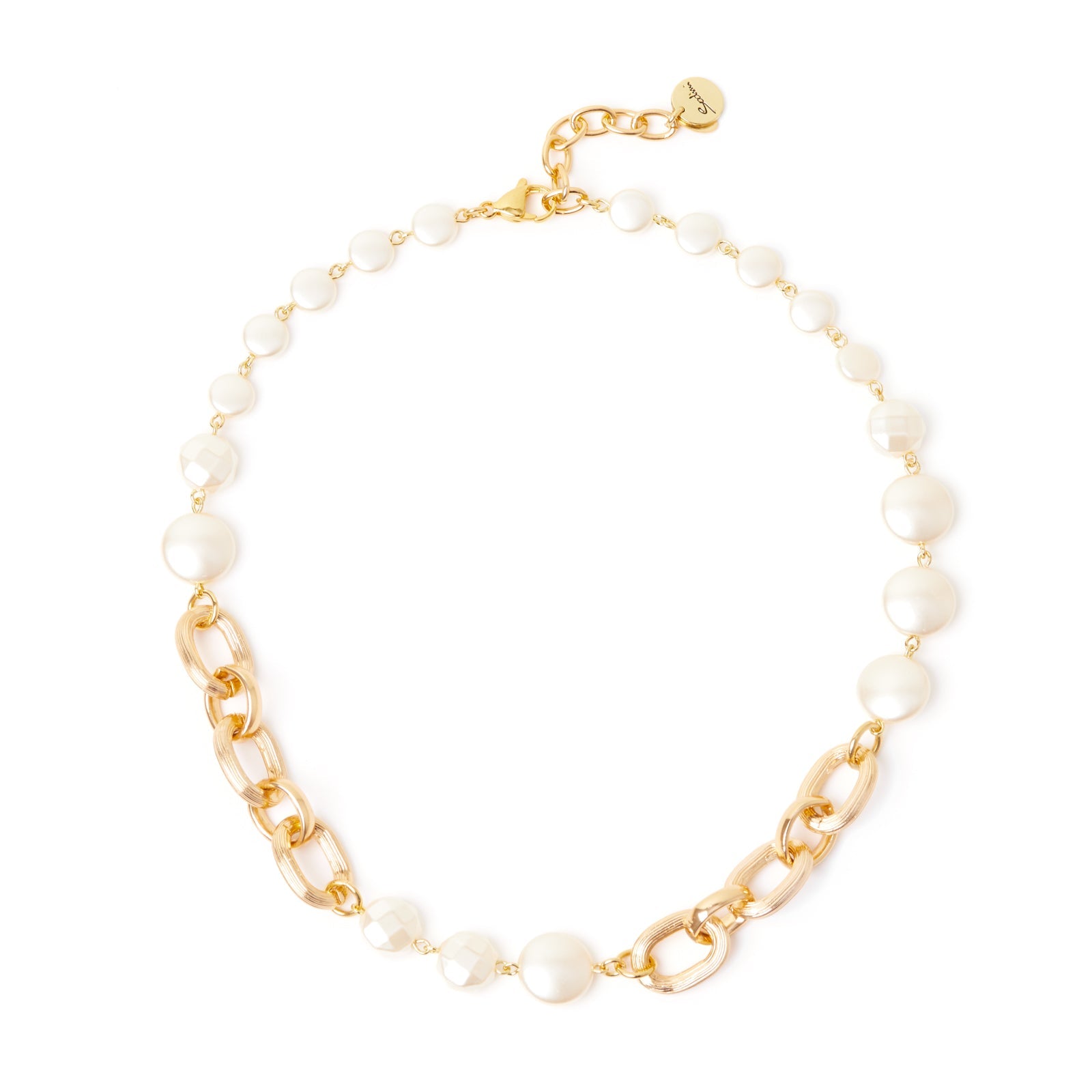 Collana corta catena a grandi maglie e pasticche Grace - Oro e bianco - Sodini Bijoux