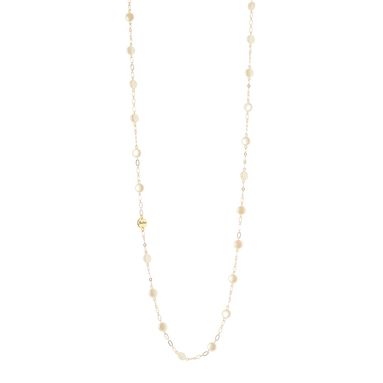 Collana lunga catena sottile e pasticche Grace - Oro e bianco - Sodini Bijoux