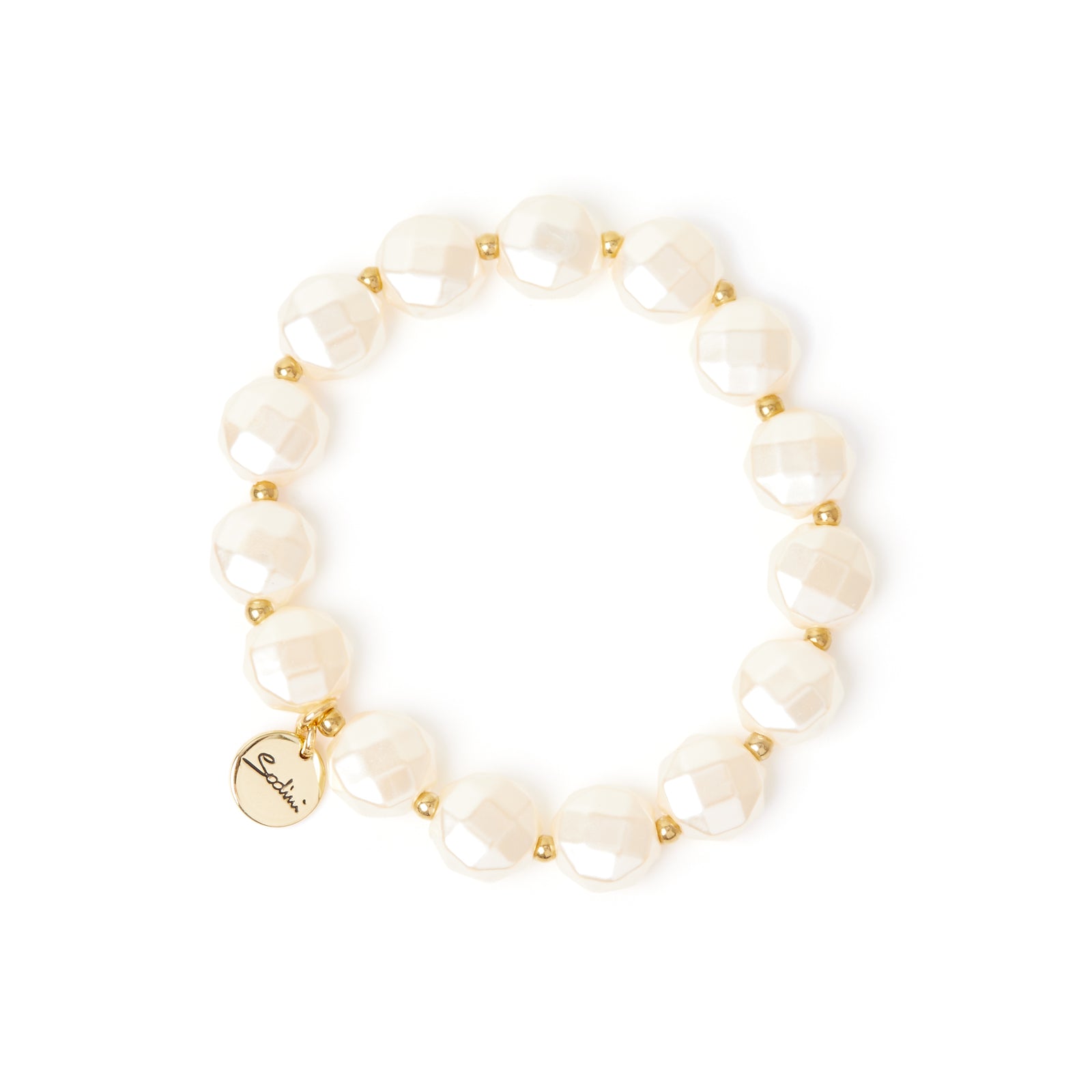 Bracciale elastico di perle sfaccettate Grace - Oro e bianco - Sodini Bijoux